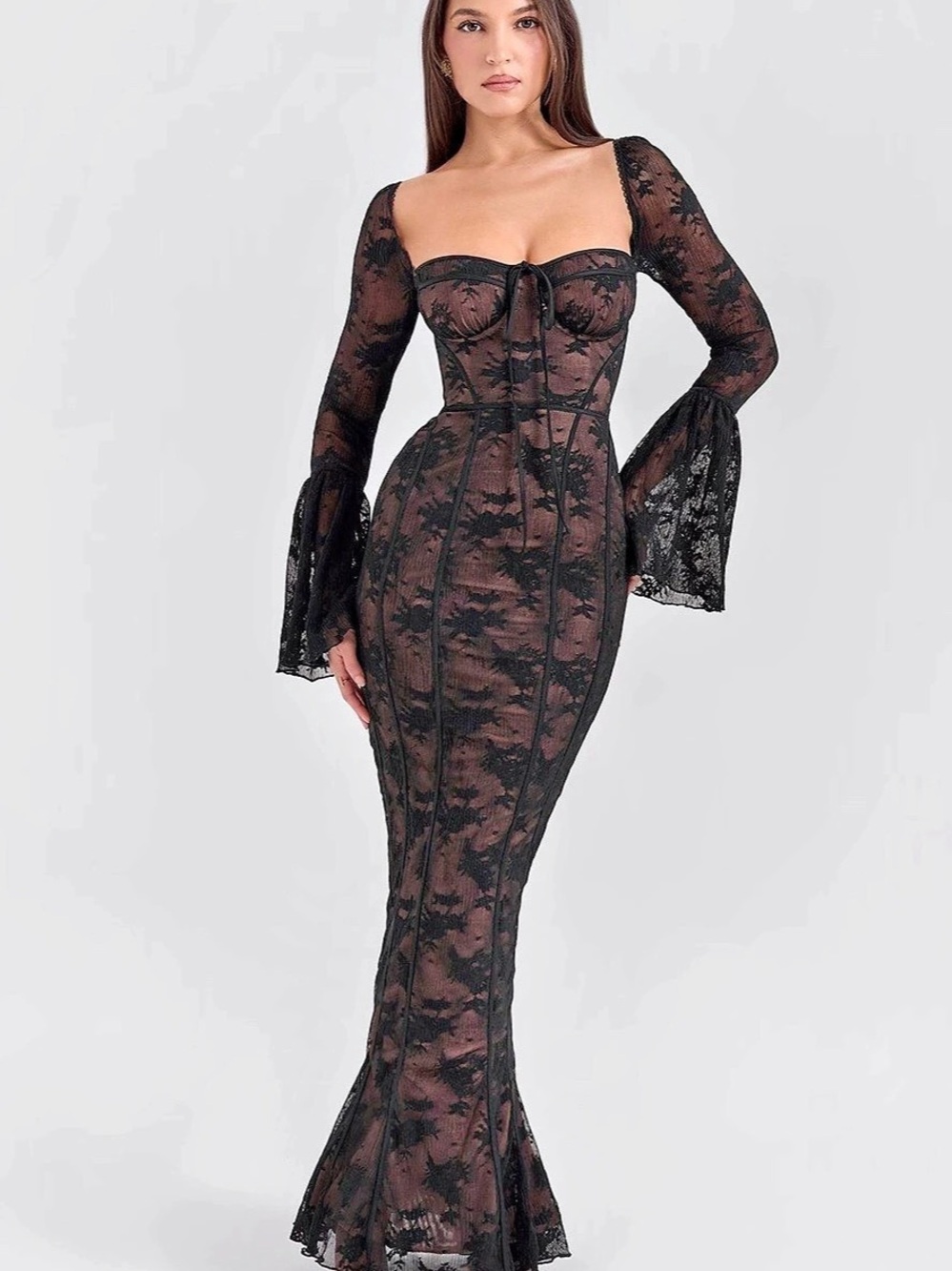 House of CB Belle Black Floral Lace Maxi Dress